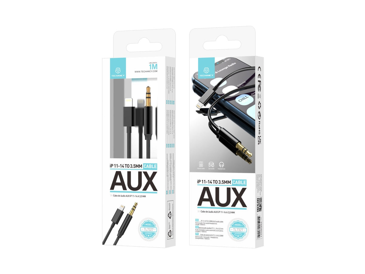 Techancy Cabo AUX Lightning para 3.5mm TL7327, comprimento 1m, ideal para som automotivo, som doméstico e fones de ouvido, compatível com iPhone 11-14-2