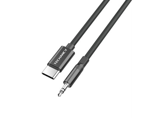 Techancy Cabo Audio Digital KQ2605 Type-C para 3.5mm, 1M, Trancado, Compativel com Telemovel, Carro e Auscultadores, Preto-0