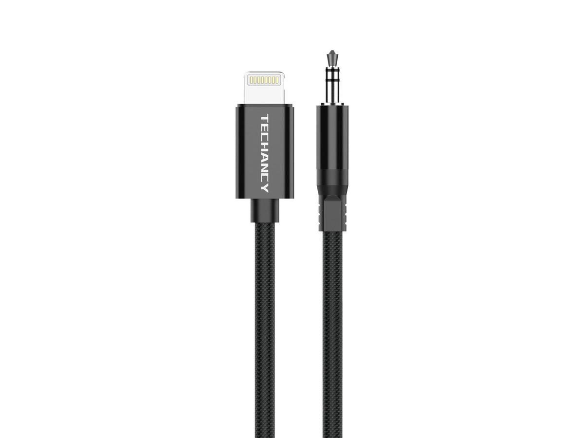 Techancy Cabo Audio Digital KQ2604 8-Pin para 3.5mm, 1M, Trancado, Compativel com Telemovel, Carro e Auscultadores, Preto-1