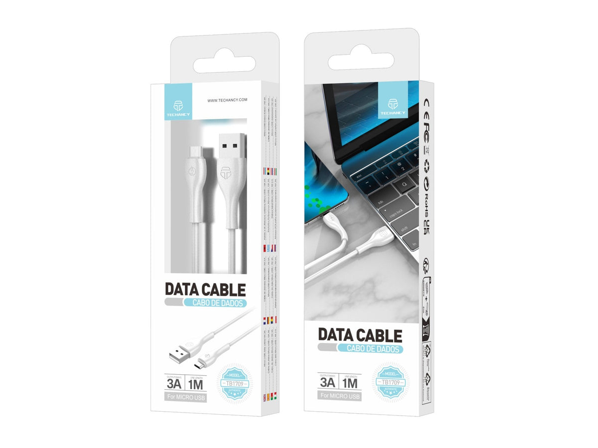 Techancy Cabo De Dados Rápido 3a TB1709, Conetor Usb-Micro, 1 Metro De Comprimento Para Transferência De Dados, Branco-1