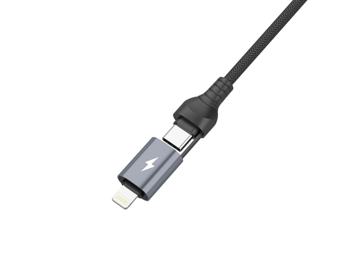 Techancy Cabo De Dados Usb 2 Em 1 Preto TB1739, Carregamento Rápido De 3,1 A, Tipo C/Lightning Em Ambas As Portas-1