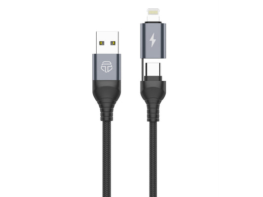 Techancy Cabo De Dados Usb 2 Em 1 Preto TB1739, Carregamento Rápido De 3,1 A, Tipo C/Lightning Em Ambas As Portas-0