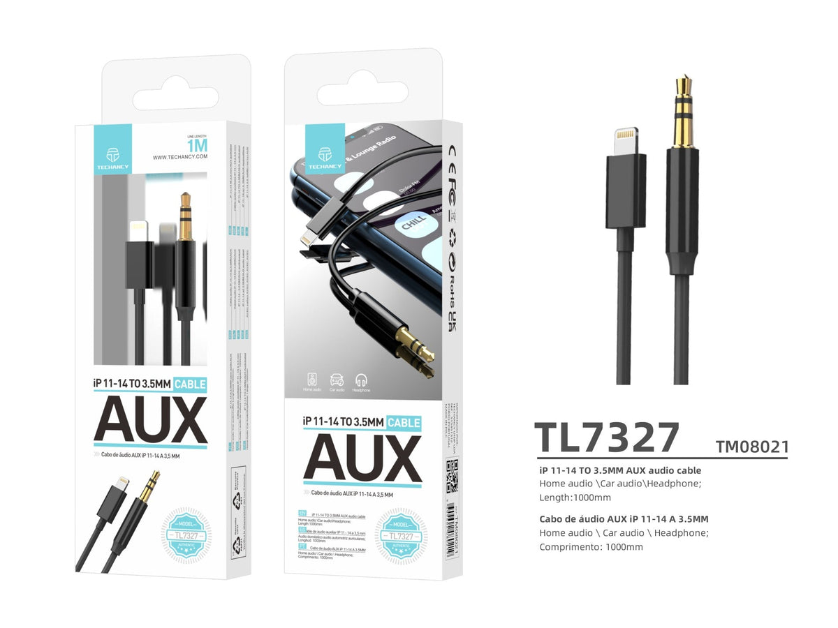 Techancy Cabo AUX Lightning para 3.5mm TL7327, comprimento 1m, ideal para som automotivo, som doméstico e fones de ouvido, compatível com iPhone 11-14-3