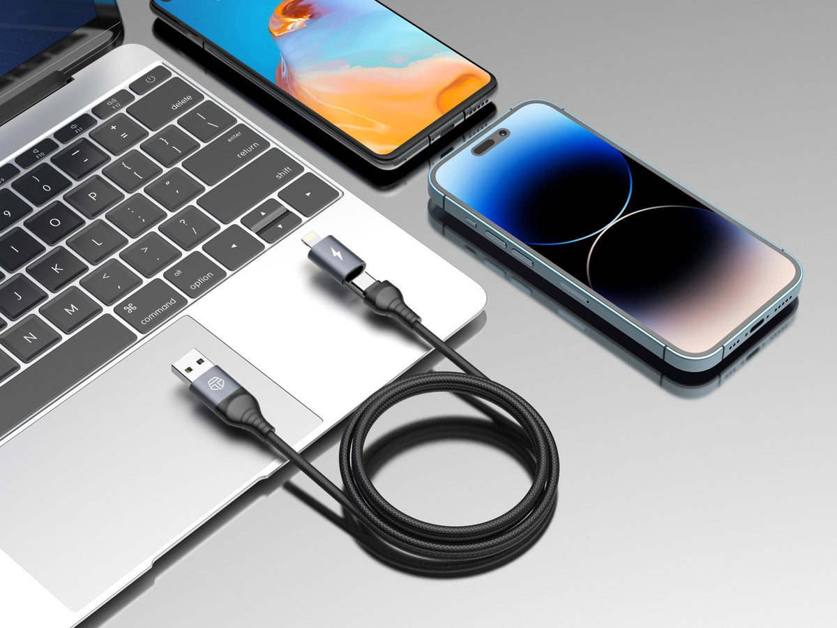 Techancy Cabo De Dados Usb 2 Em 1 Preto TB1739, Carregamento Rápido De 3,1 A, Tipo C/Lightning Em Ambas As Portas-3