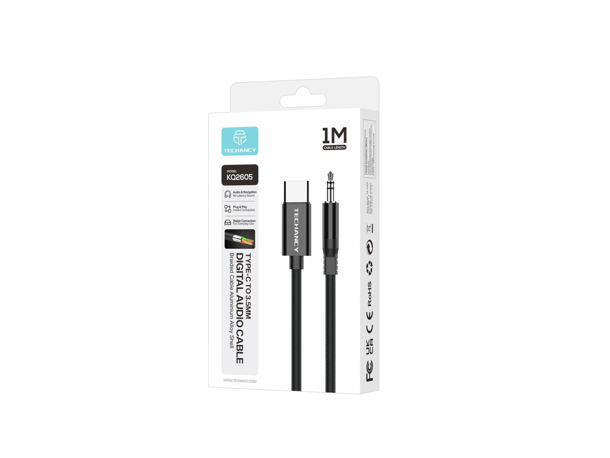 Techancy Cabo Audio Digital KQ2605 Type-C para 3.5mm, 1M, Trancado, Compativel com Telemovel, Carro e Auscultadores, Preto-3