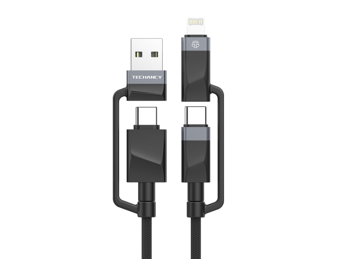 Techancy Cabo De Dados De Carregamento Rápido 4in1 Preto TB1741, 1m/60w, Combinação De Várias Portas A Condizer.-0