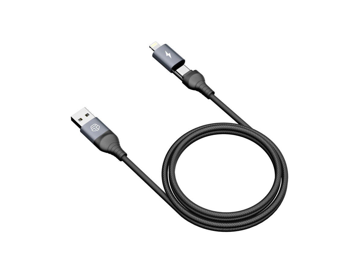 Techancy Cabo De Dados Usb 2 Em 1 Preto TB1739, Carregamento Rápido De 3,1 A, Tipo C/Lightning Em Ambas As Portas-2